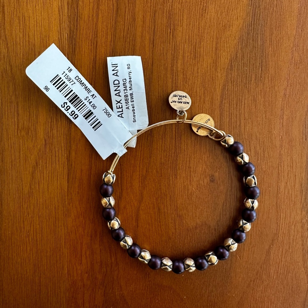 Alex and Ani Gold and Purple Beaded Bracelet